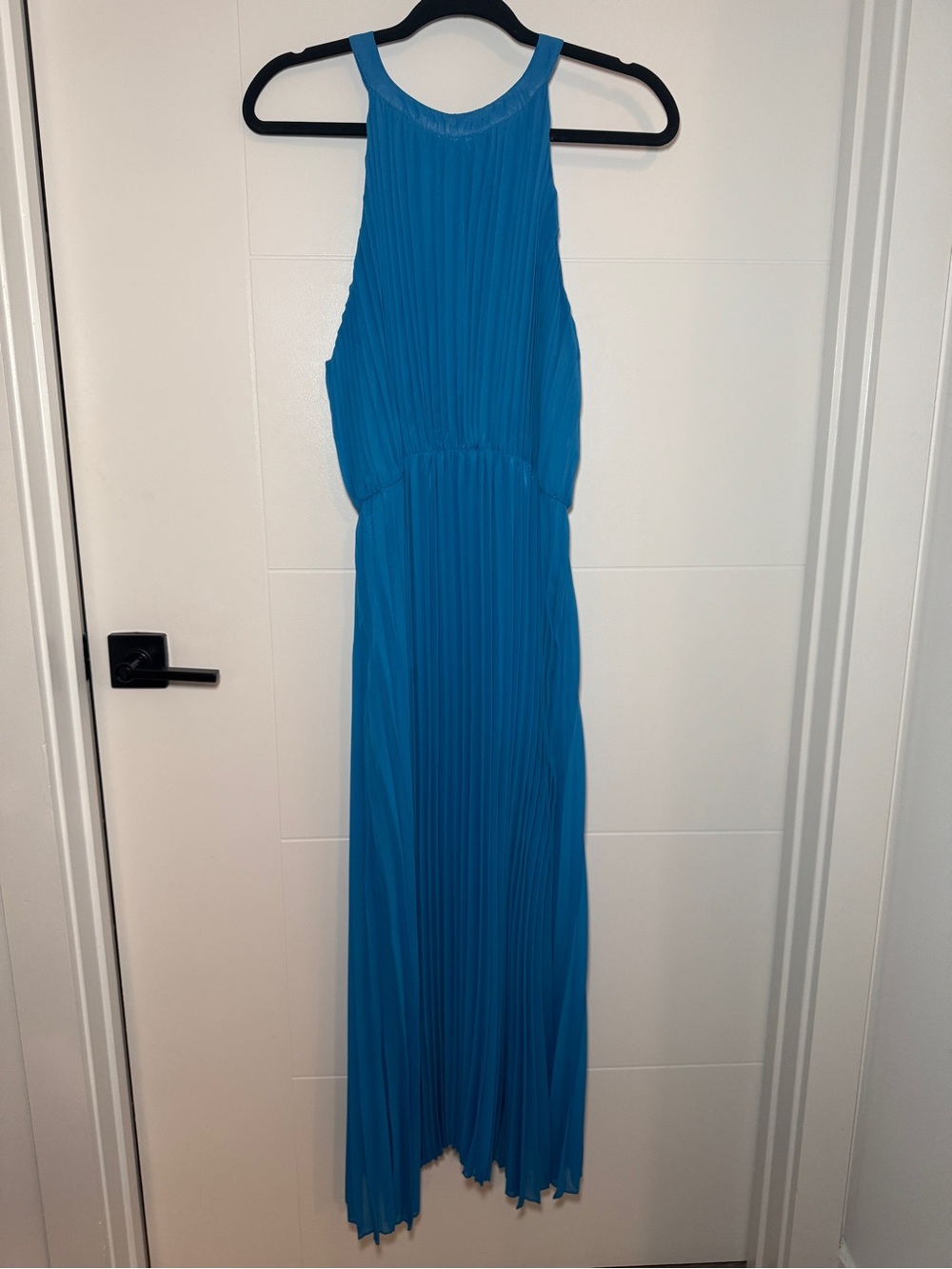 WD.NY Pleated Halter Maxi Dress in Bright Blue